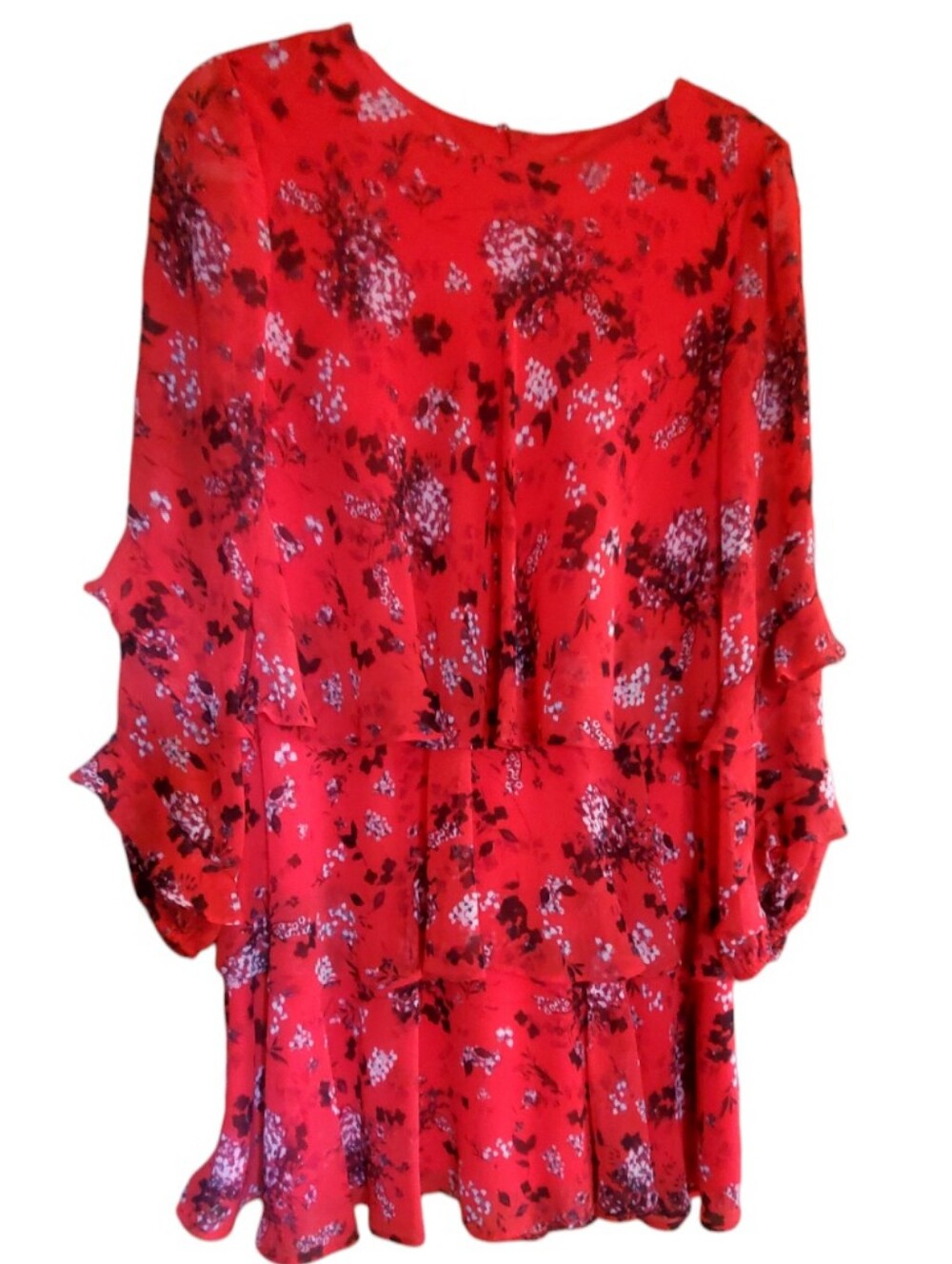 Taylor Red L/S Ruffled Tiered Floral Dress Size 6